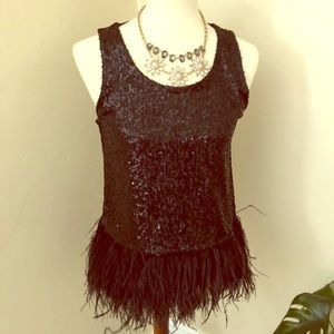 Stunning brand new sequin and feathered tank.
